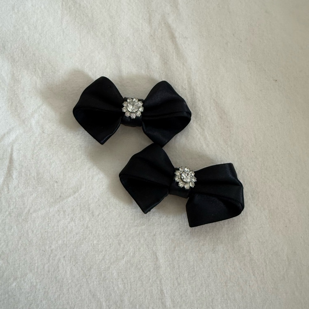 Vintage 90s Black Bows with Rhinestones (Shoe clip-ons)